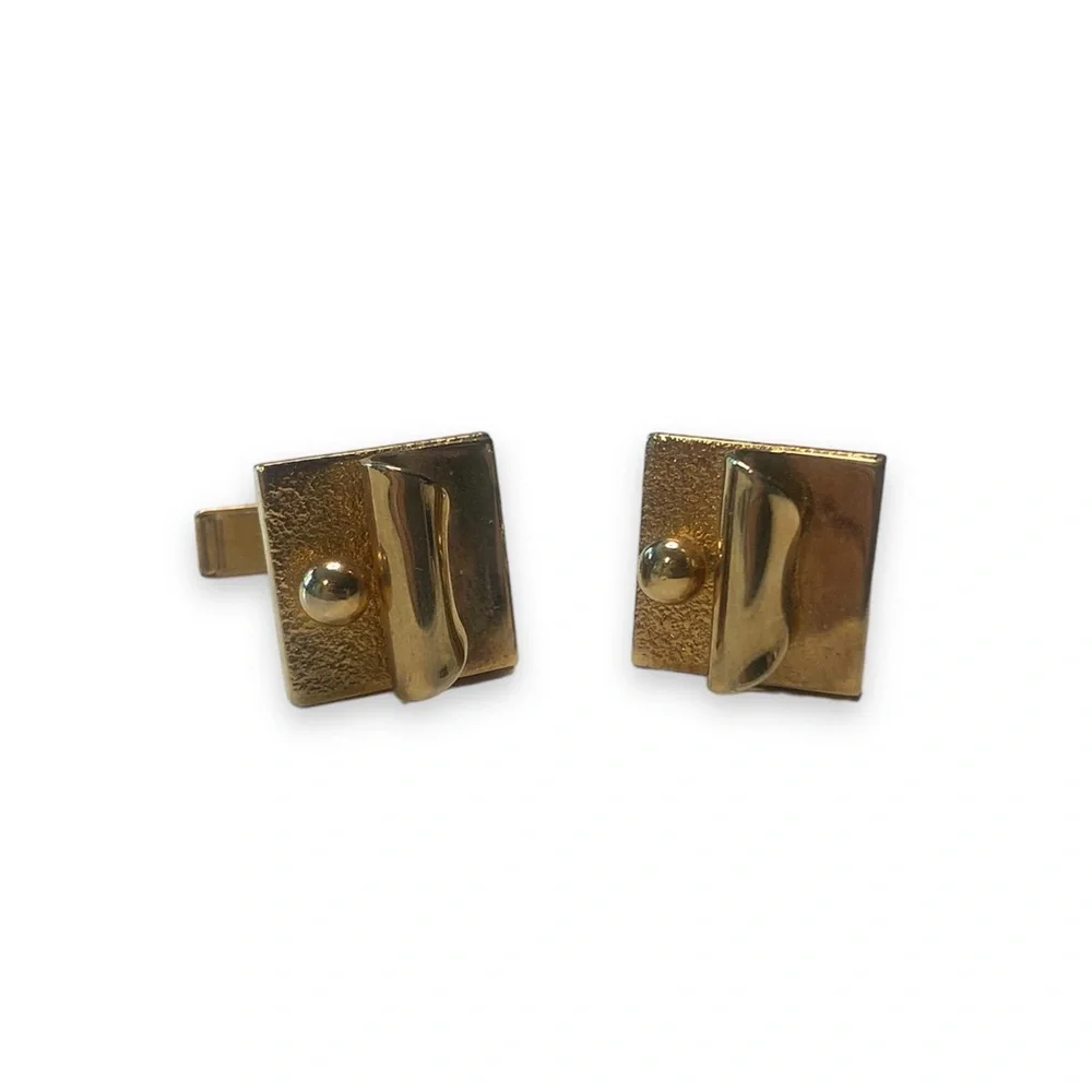Vintage Mid Century Gold Tone Geometric MCM Pioneer Cufflinks Retro